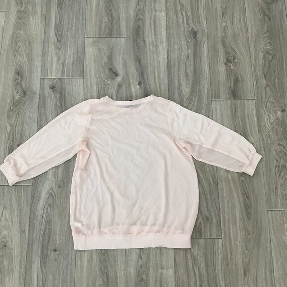 Express Sweater Women's Large Light Peach Sheer Crew Neck 3/4 Sleeve Career - Picture 2 of 7